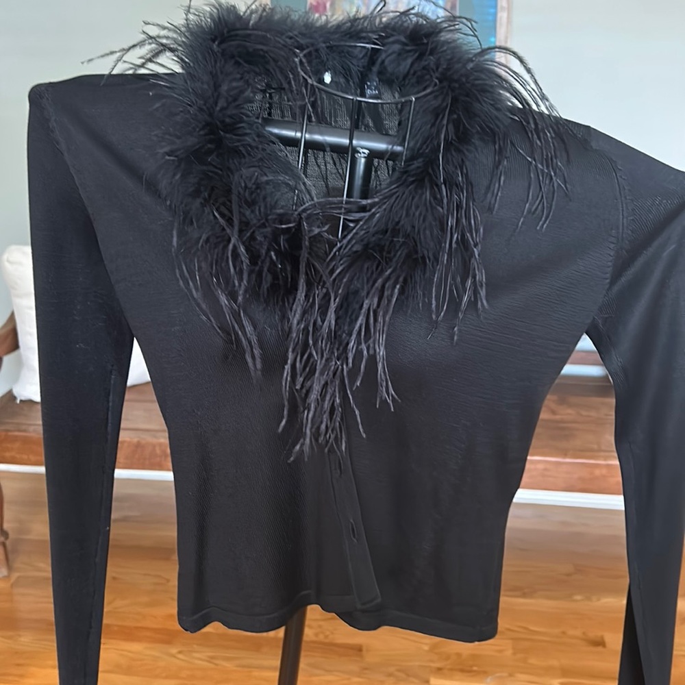 COPY - Black light weight feathered Tahari cardigan